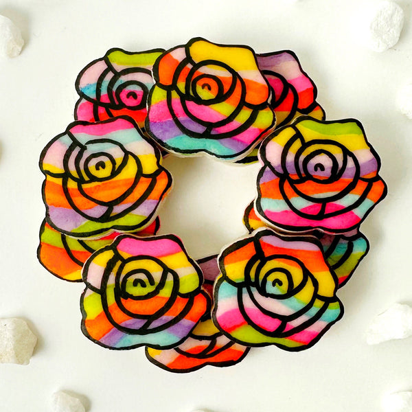 rainbow marzipan roses in a circle