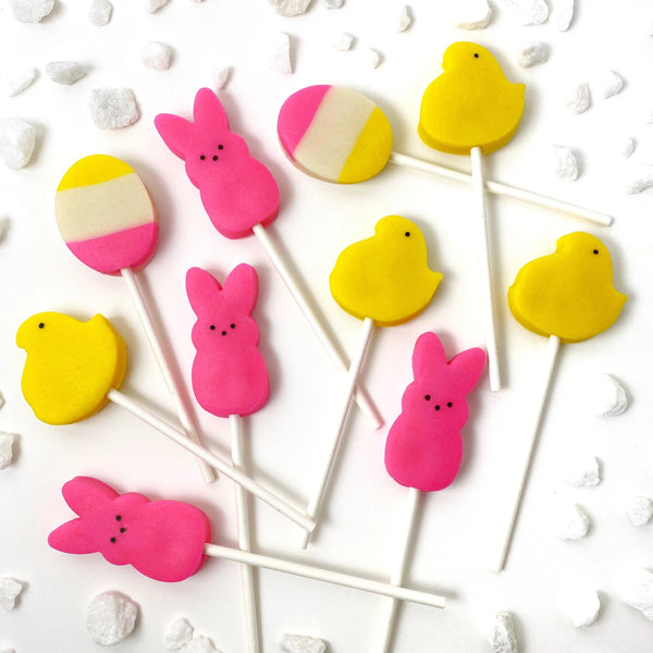 Easter peep chicks & bunnies marzipan candy lollipops full set
