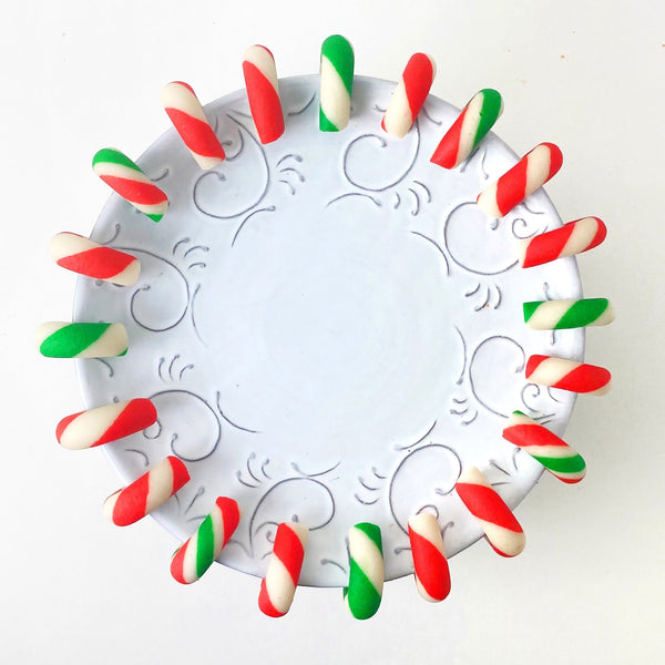 marzipan xmas candy cane green & red on a plate