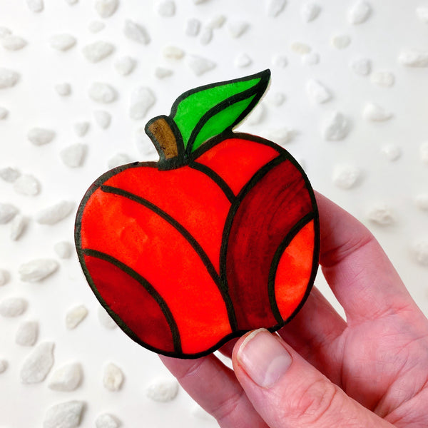 rosh hashanah stained glass marzipan apples in hand