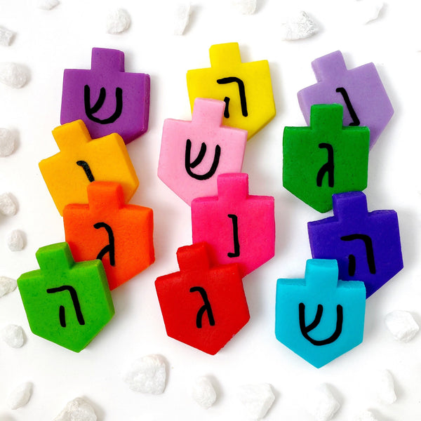Hanukkah rainbow dreidels marzipan candy tiles