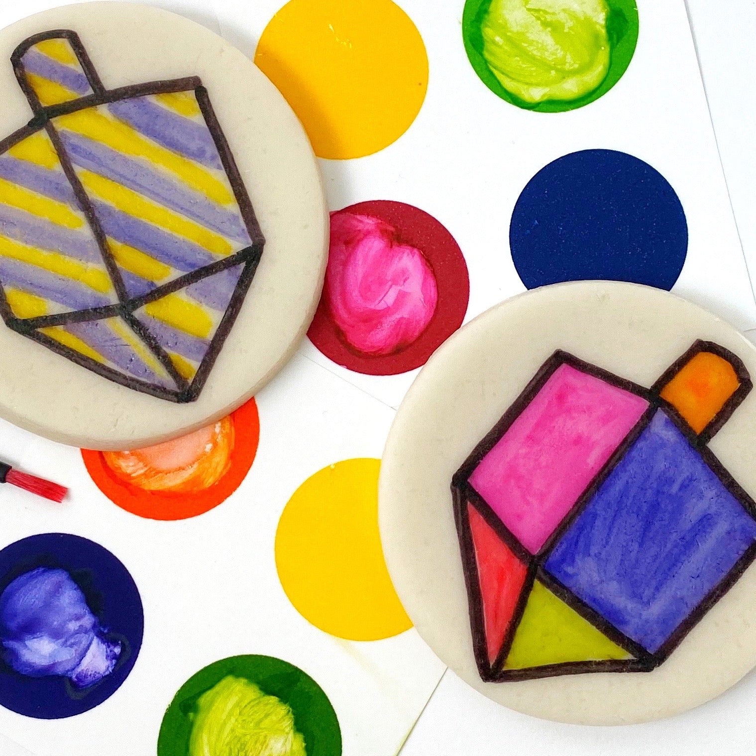 Hanukkah paint your own dreidels marzipan candy treats close up