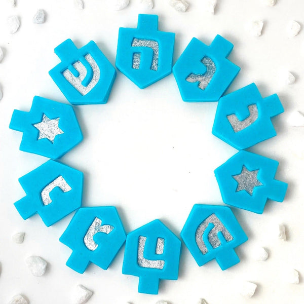 Hanukkah blue dreidel linzer marzipan gift in a circle