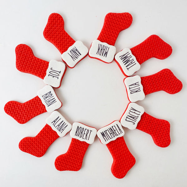 personalized marzipan xmas stockings in a circle