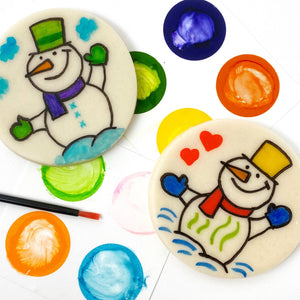 Winter paint your own snowman marzipan candy treats close up