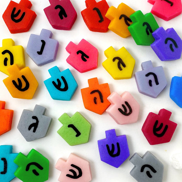 Hanukkah colorful dreidels mini marzipan candy bites colorful