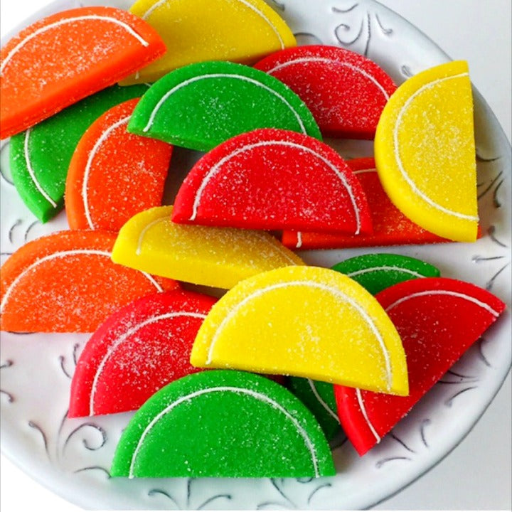Passover citrus fruit slices marzipan candy tile treats