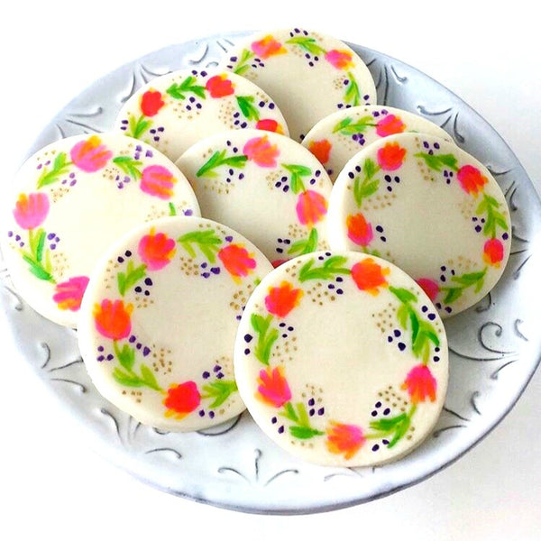 watercolor flowers marzipan candy tile treats