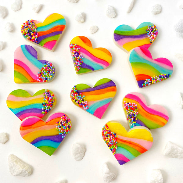 fantasy rainbow sprinkle hearts marzipan candy layout