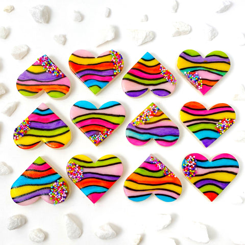 Dr. Seuss rainbow sprinkle hearts marzipan candy tiles layout