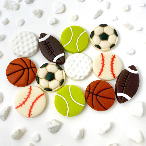 sports candy tiles football basketball soccer golf baseball tennis flatlay