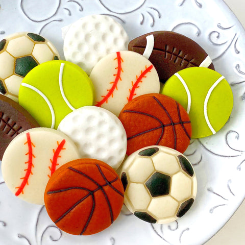 sports candy tiles football basketball soccer golf baseball tennis closeup