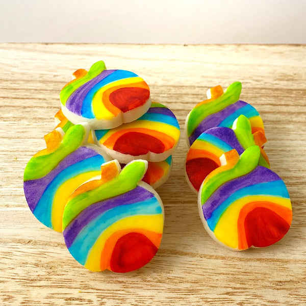 Rosh Hashanah rainbow apples marzipan candy tiles stack