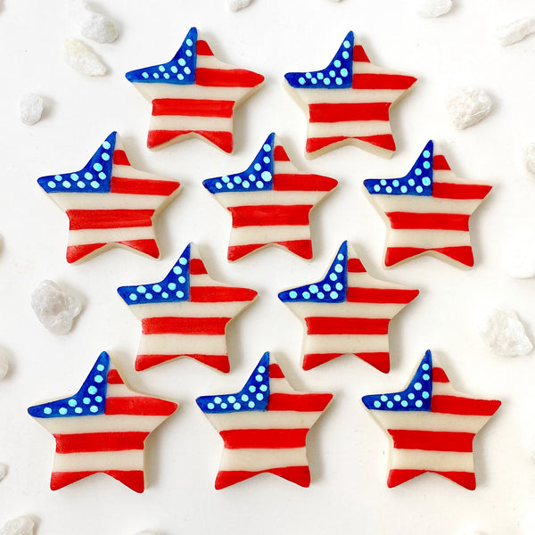 july 4th star marzipan candy tiles in a row