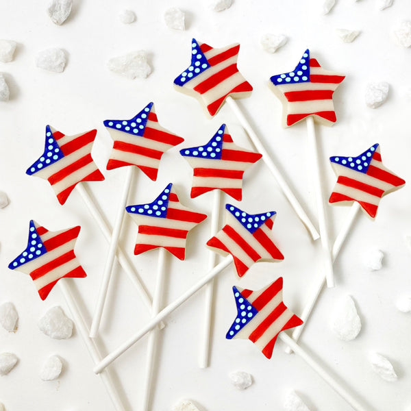 July 4th Independence Day star flag stripe marzipan candy lollipops