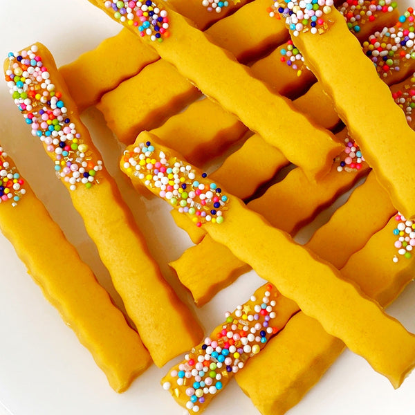 marzipan french fries candy sprinkle treats angled close