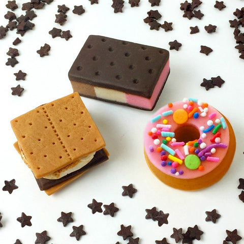 dessert foodie designs with s'mores, neopolitan ice cream and donut marzipan candy sculpture treats