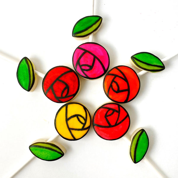 marzipan stained glass rose pops in a circle