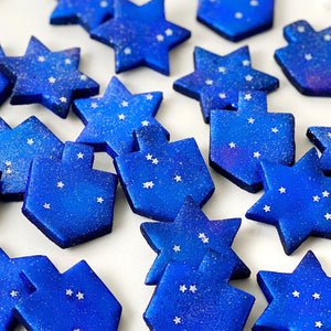 galaxy dreidels star of David hanukkah sparkly tiles closeups