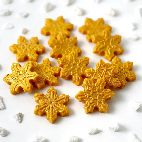 gold snowflake marzipan candy tiles layout