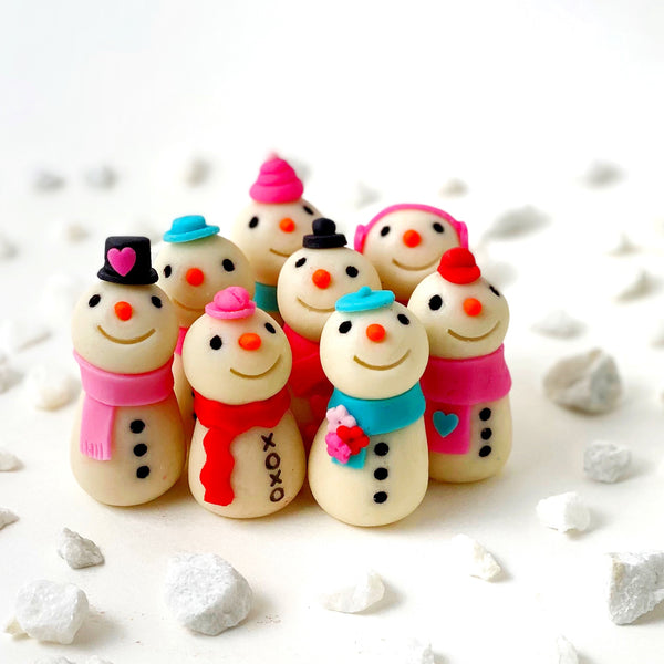 valentine's day snowman snowpeople marzipan in a bunch