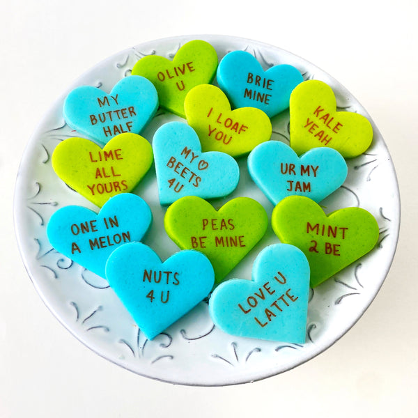 foodie marzipan conversation hearts valentine's day on a plate