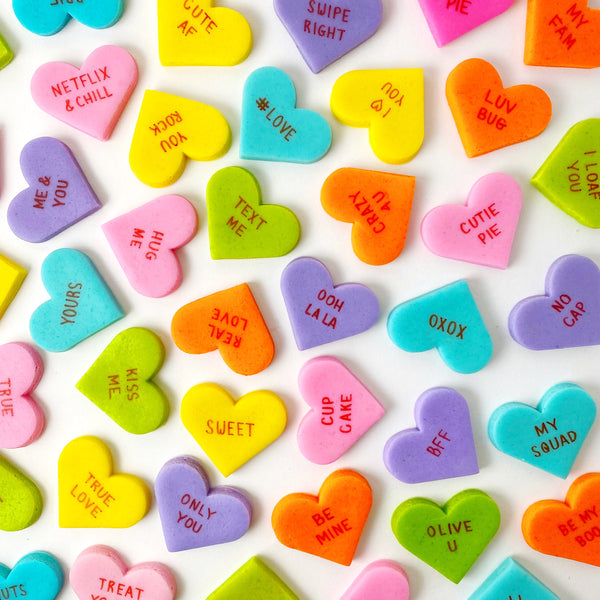 Valentine's Day conversation hearts mini marzipan candy bites