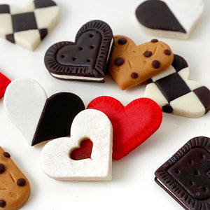 valentine's day marzipan cookies oreo chocolate hearts gift closeup