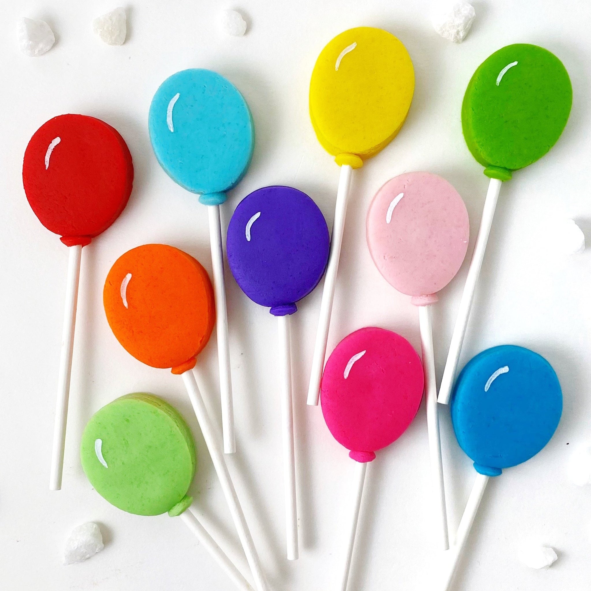 birthday marzipan balloon lollipops flatlay