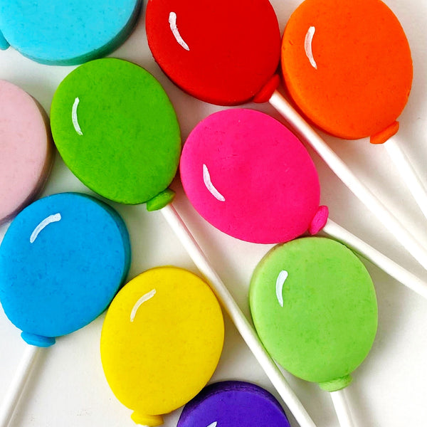 birthday marzipan balloon lollipops closeup