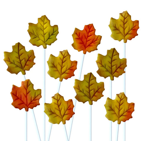 autumn maple leaves marzipan candy lollipops