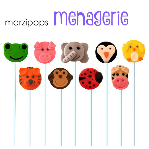 animal menagerie marzipan candy lollipops