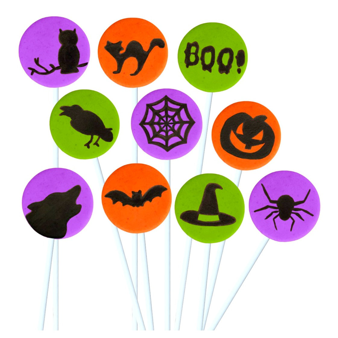 colorful creepy Halloween silhouettes marzipan candy lollipops