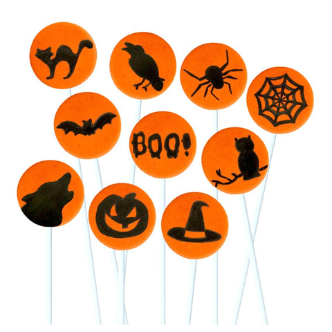 orange creepy Halloween silhouettes marzipan candy lollipops