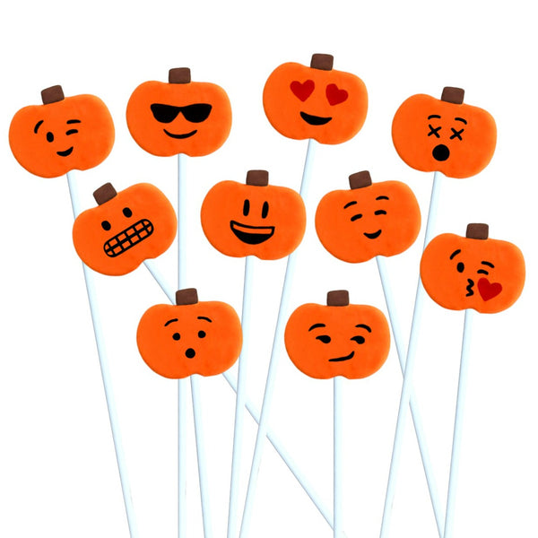 Thanksgiving orange emoji pumpkins marzipan candy lollipops