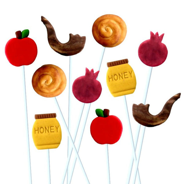 Rosh Hashanah red apples marzipan candy lollipops