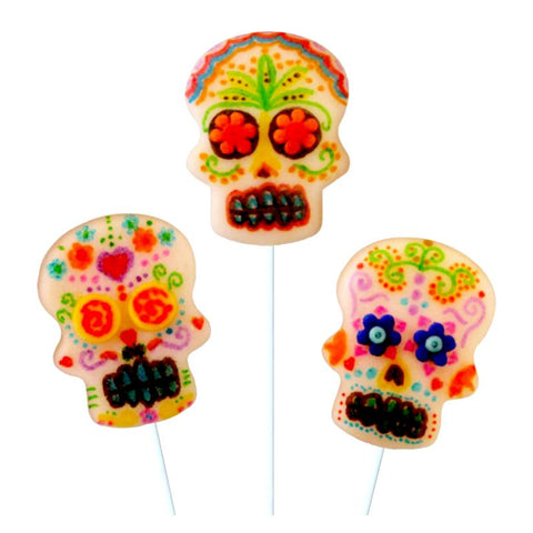 bright sugar skulls extra large marzipan candy lollipops