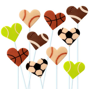 Valentine's Day sports hearts marzipan candy lollipops