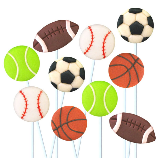 assorted sports marzipan candy lollipops