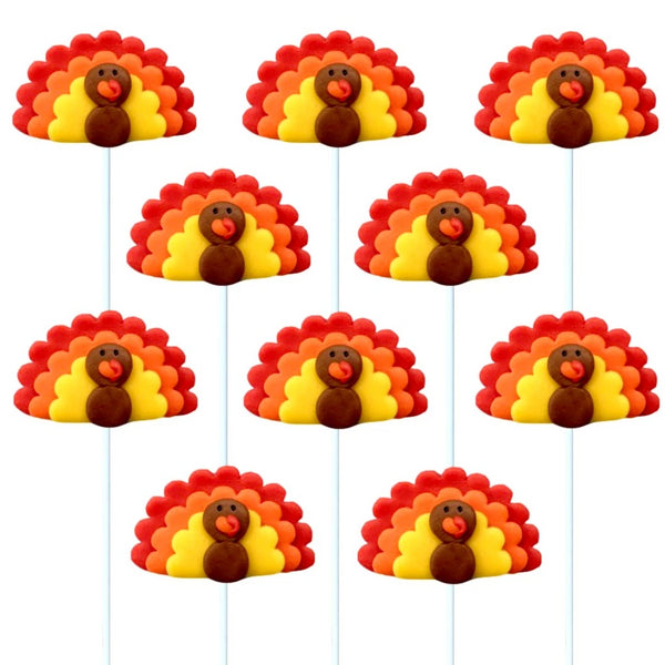 Thanksgiving turkeys in rows marzipan candy lollipops
