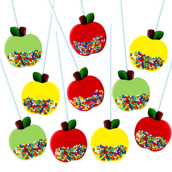 assorted caramel apples marzipan candy lollipops