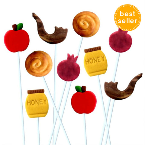 Rosh Hashanah collection with apples, honey, shofar, challah and pomegranate marzipan candy lollipops best seller