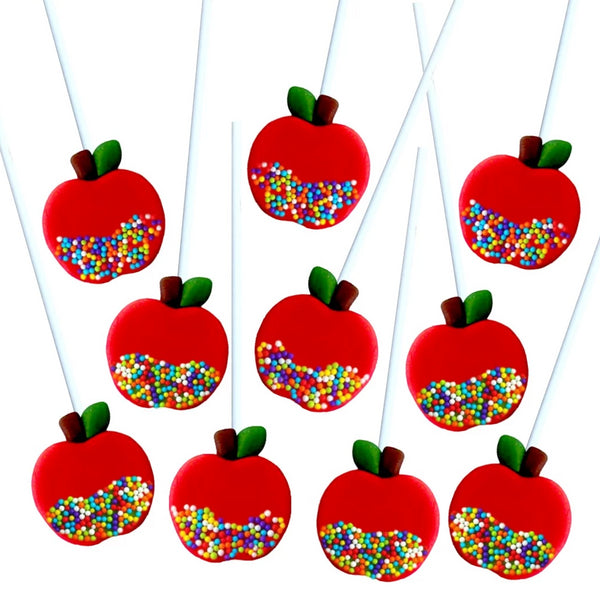 red caramel apples marzipan candy lollipops