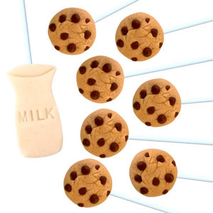 chocolate chip cookies and milk marzipan candy lollipops
