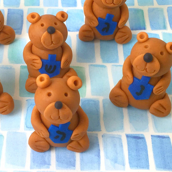 Hannukah teddy bears holding dreidels marzipan animal sculpture treats