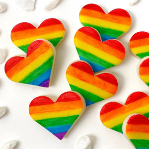 rainbow gay pride heart marzipan candy tiles  closeup