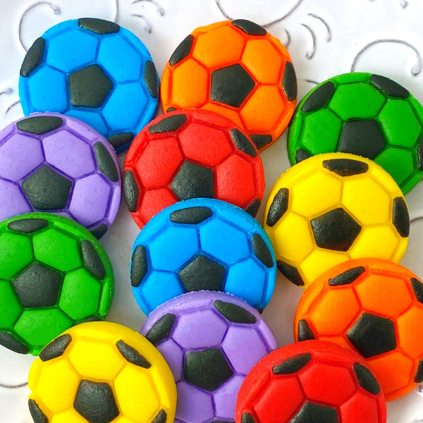 rainbow soccer balls marzipan candy close up