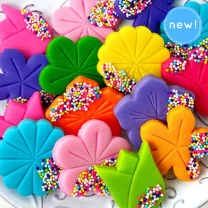 rainbow sprinkle flower marzipan candy tiles new