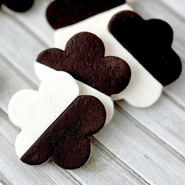 black and white flower cookies super closeup