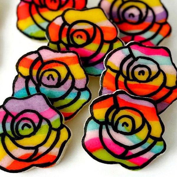 rainbow marzipan roses closeup 2